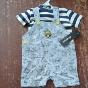picapino Navy and Yellow Striped Shirt with Gray Overalls